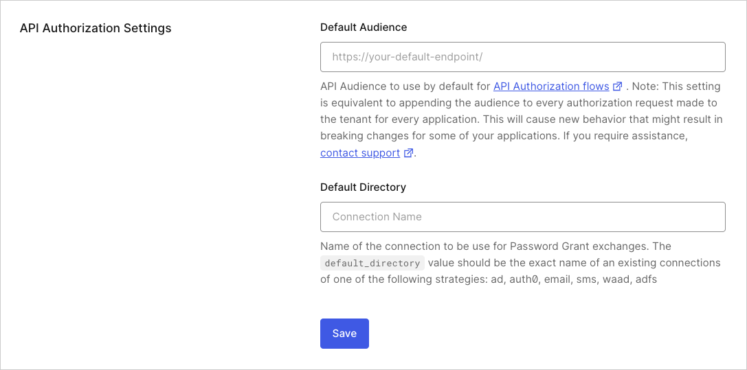 Dashboard Tenant Settings General Tab API Authorization Settings