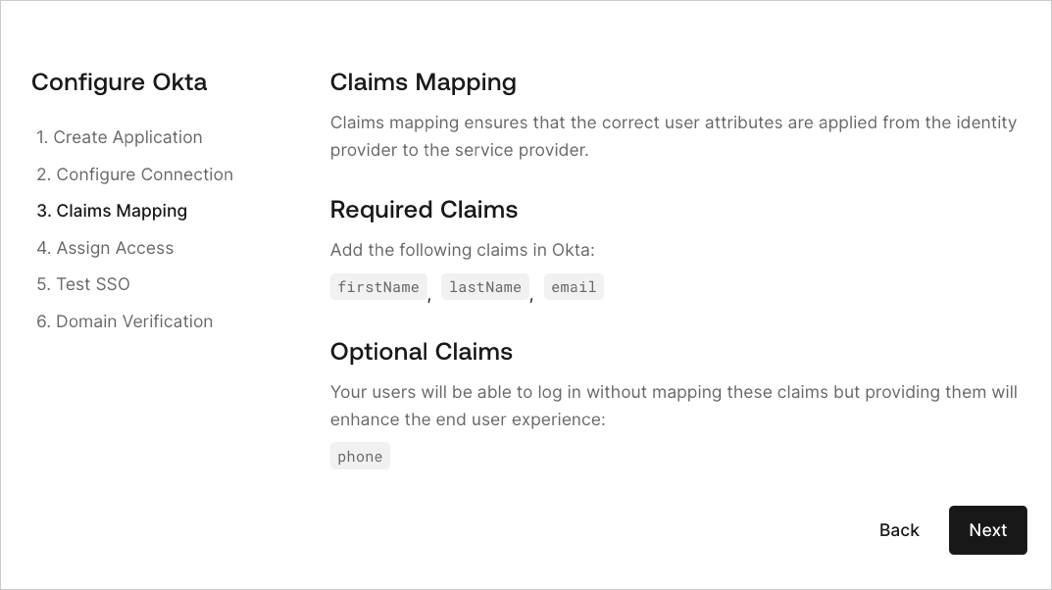 The fourth step of the self-service assistant that customer admins use to configure SSO.