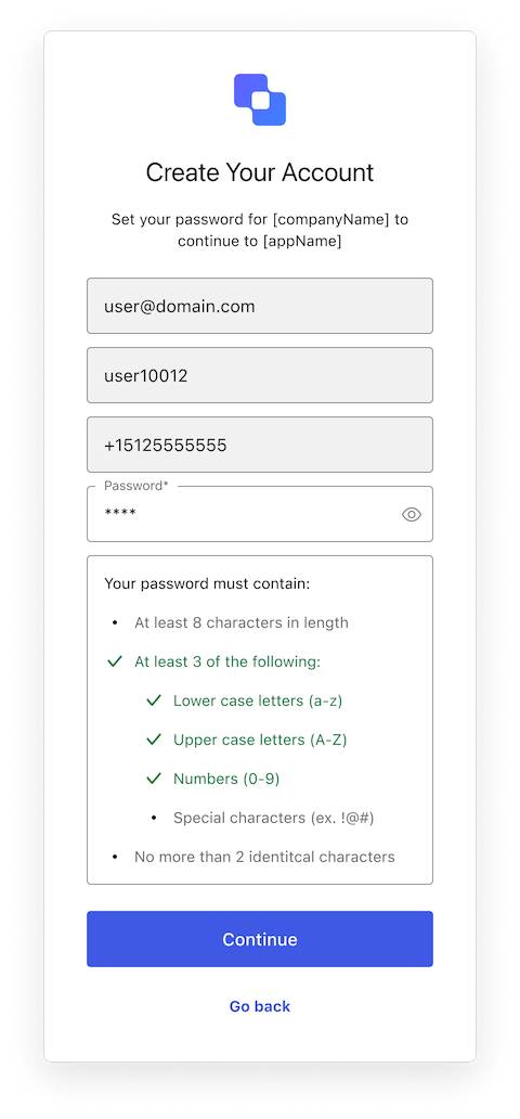Signup Password with Flexible IDs