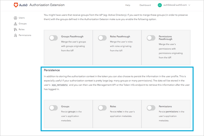 Authorization Extension - Configuration - Persistence