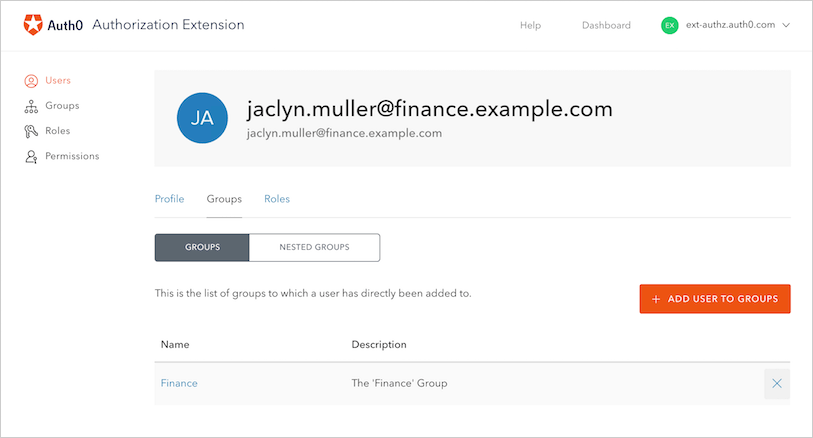Dashboard - Extensions - Authorization Extension - Group Membership - User Management