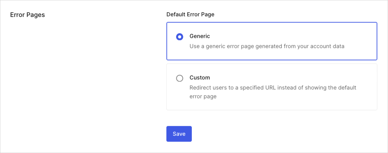 Dashboard Tenant Settings General Error Pages