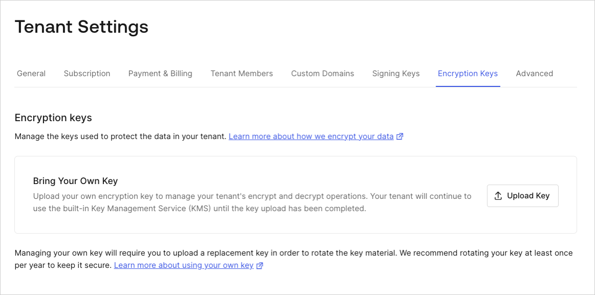 Dashboard > Settings > Encryption Keys