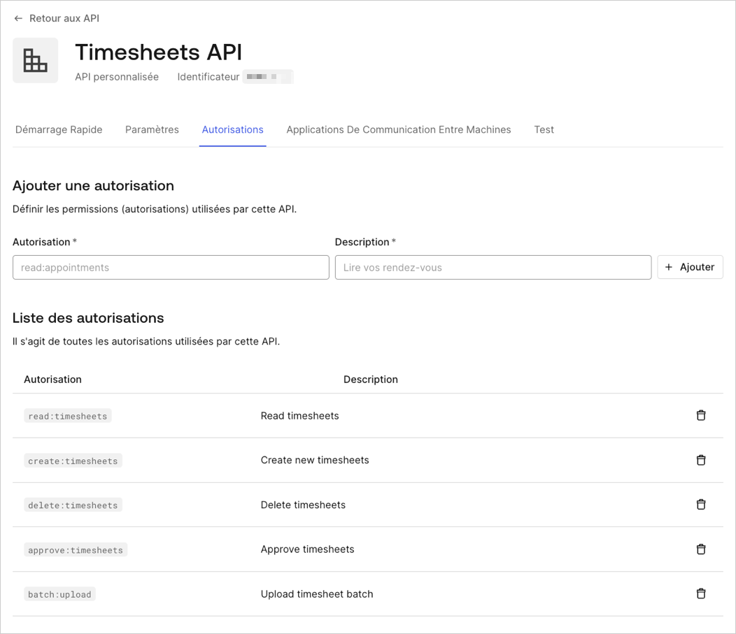 Dashboard > API > Permissions
