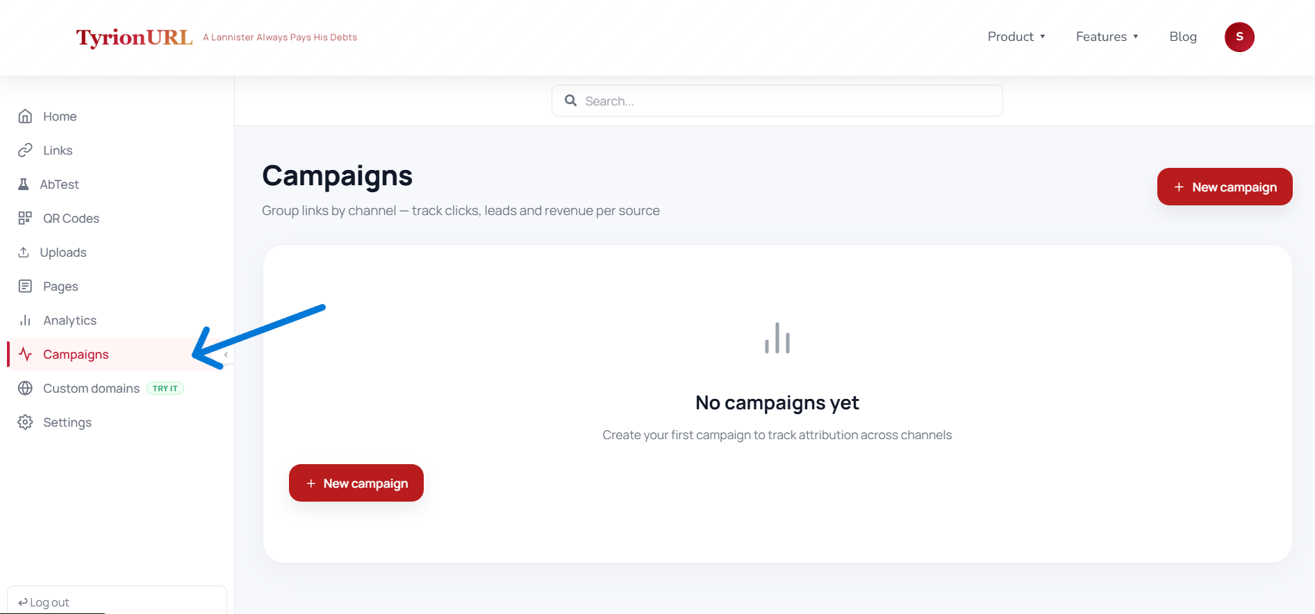Campaigns in sidebar navigation