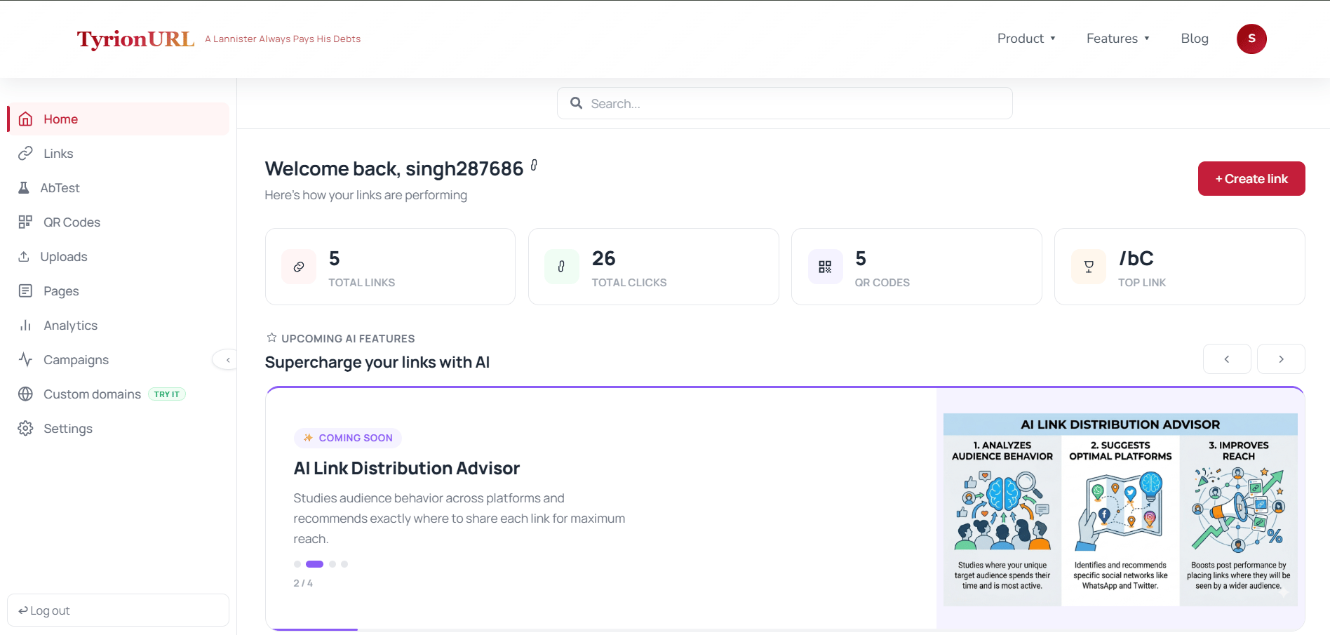 Link list with search bar