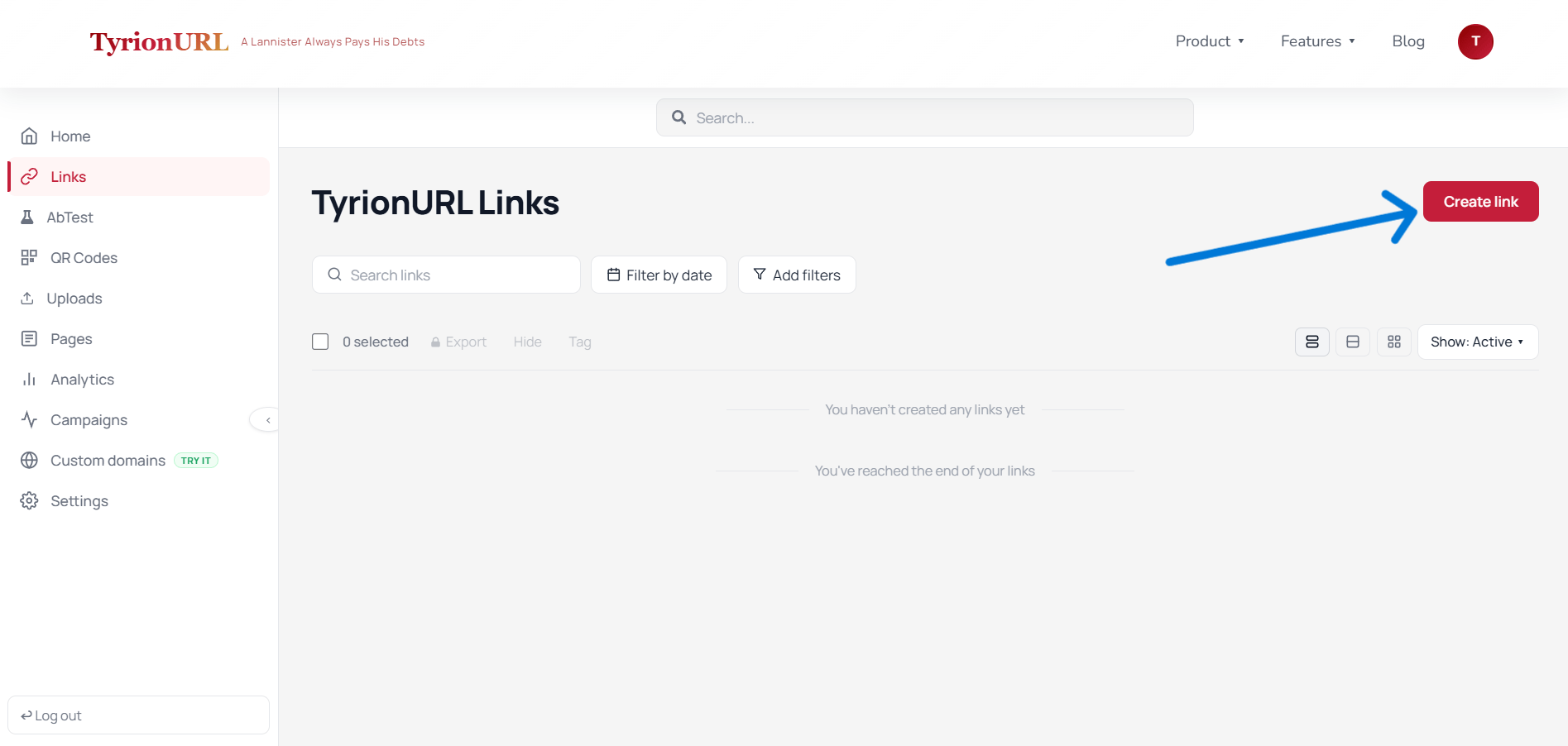 Dashboard URL shortener input