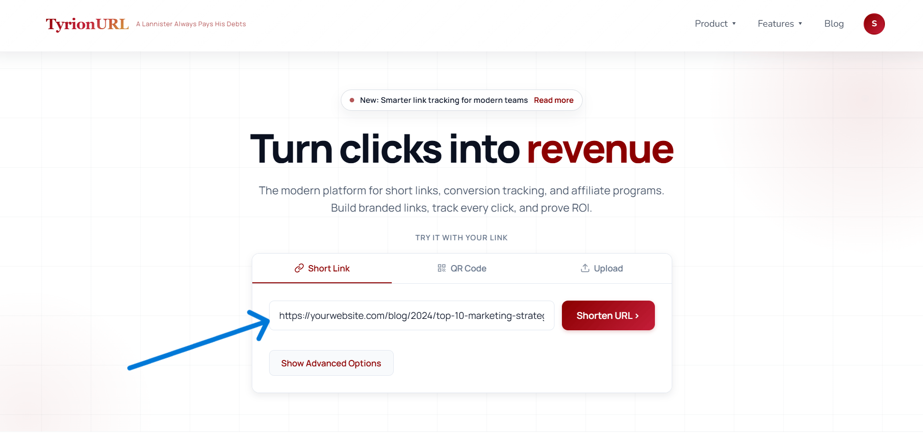 URL input field on dashboard
