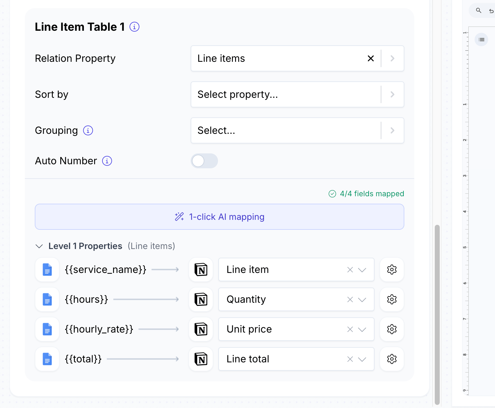 Configuring line items from a Notion Relation property