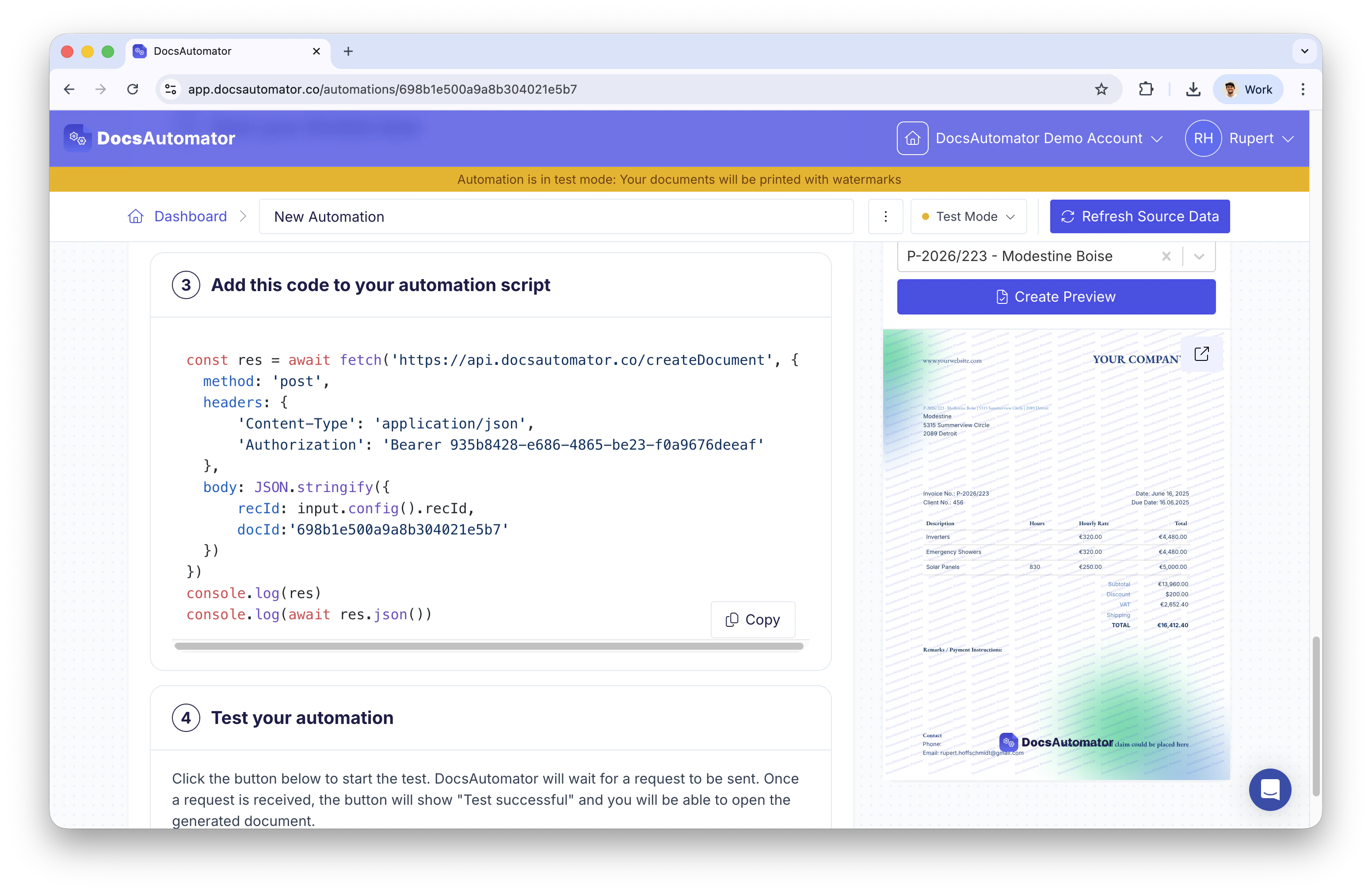 Automation script code snippet