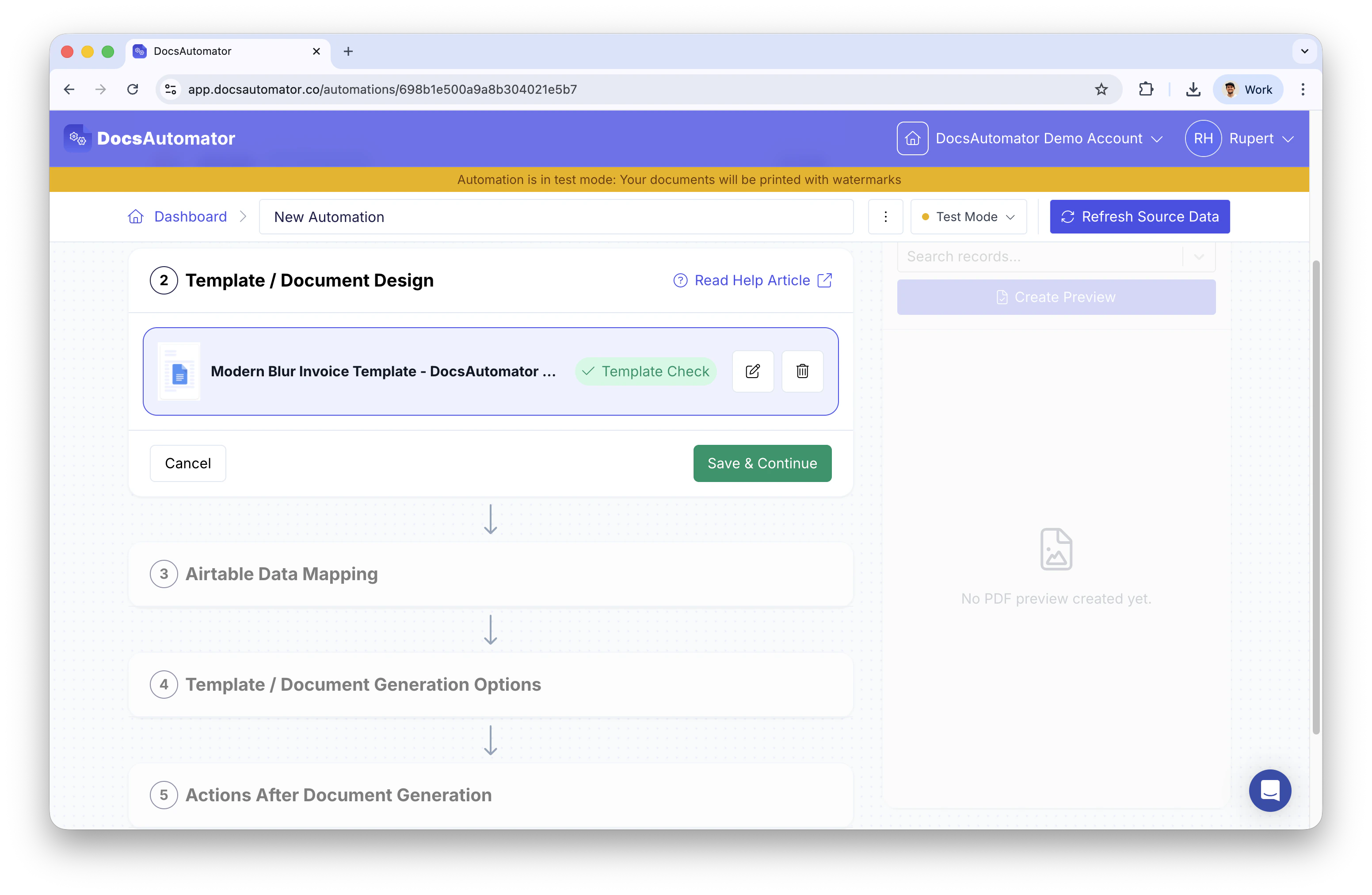 Template selection step with Template Check
