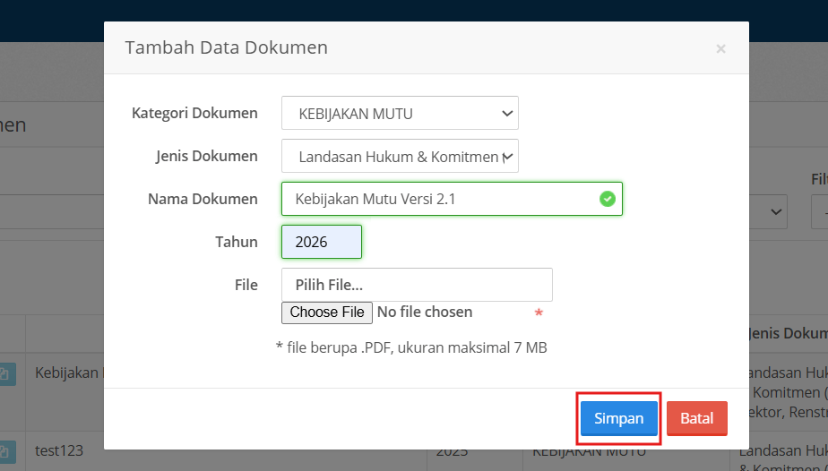 Fak Dokumen Tambah Simpan