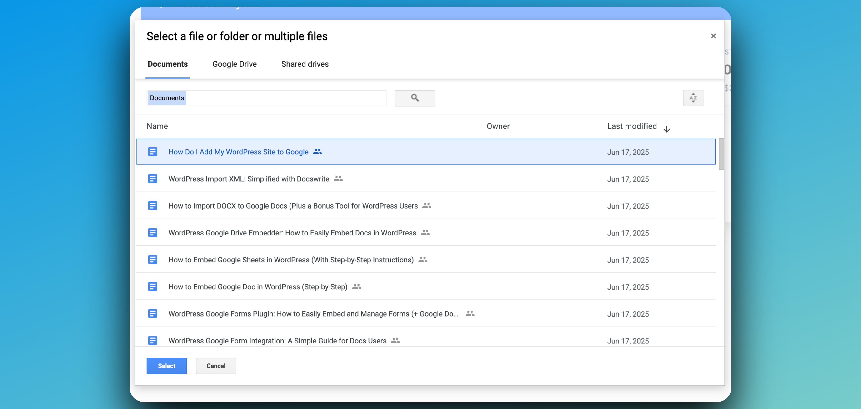 Single file selection