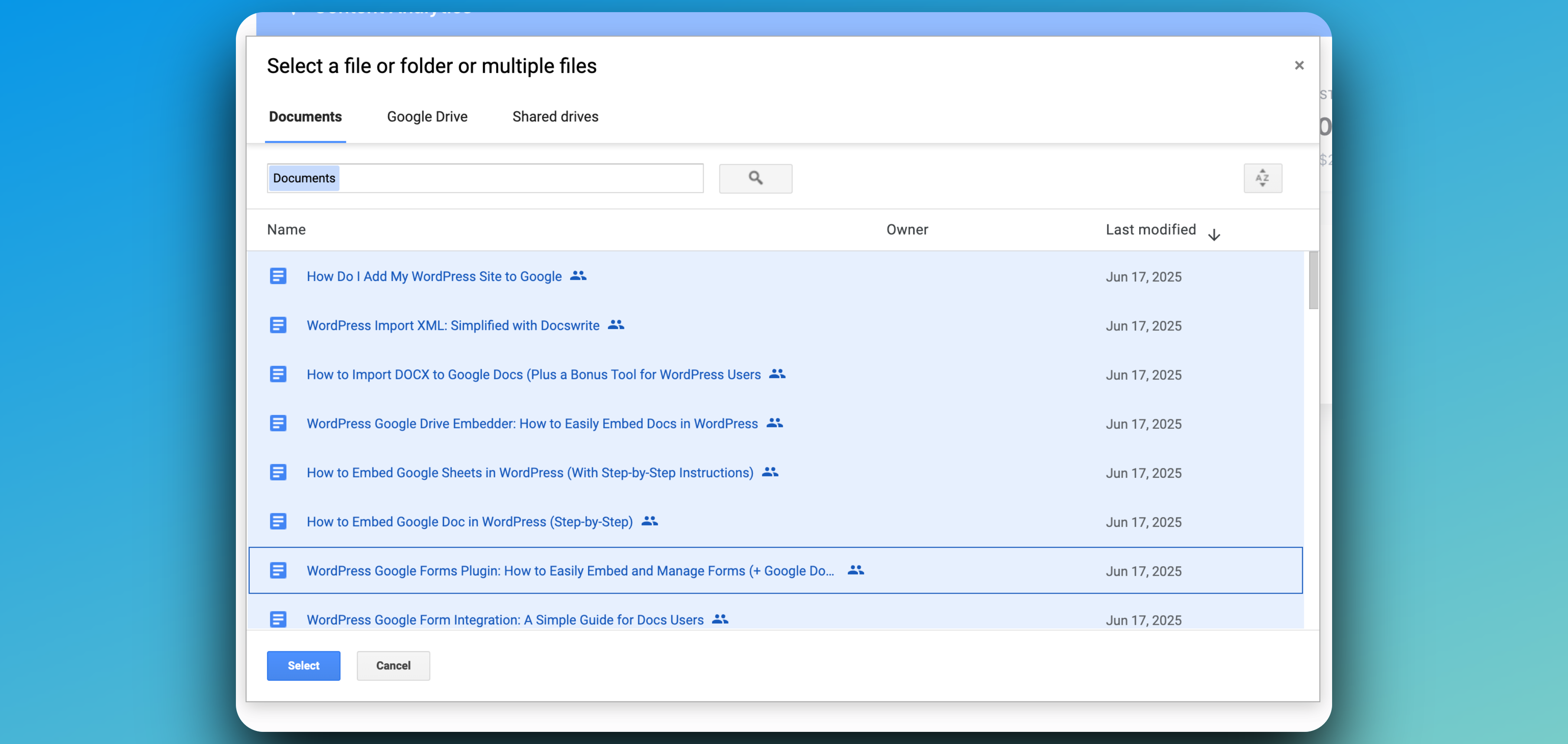 Multiple files selection