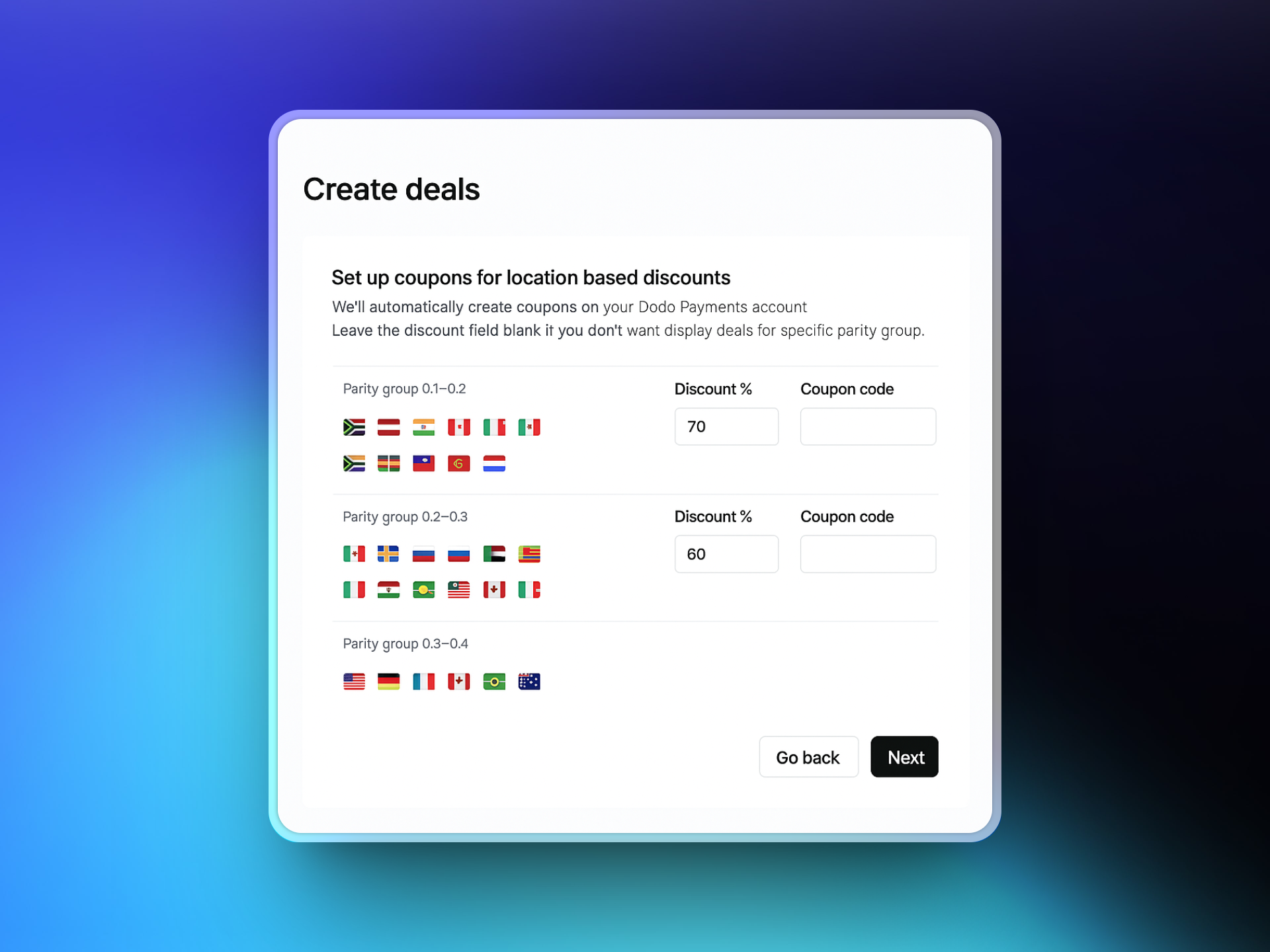 Setting country-based discount rules