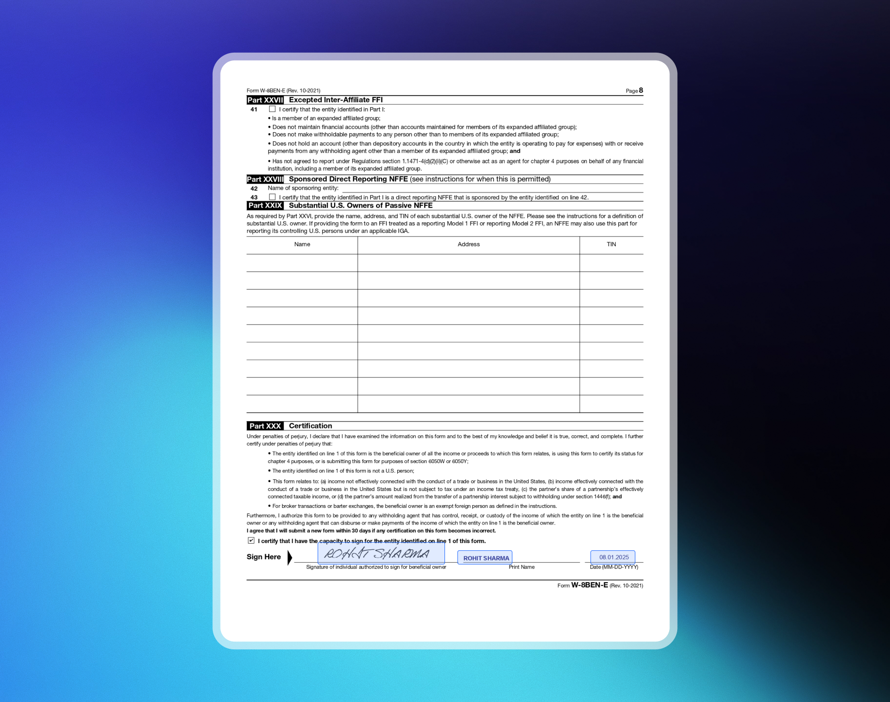W-8 BEN-E Private Limited Sample Page 8
