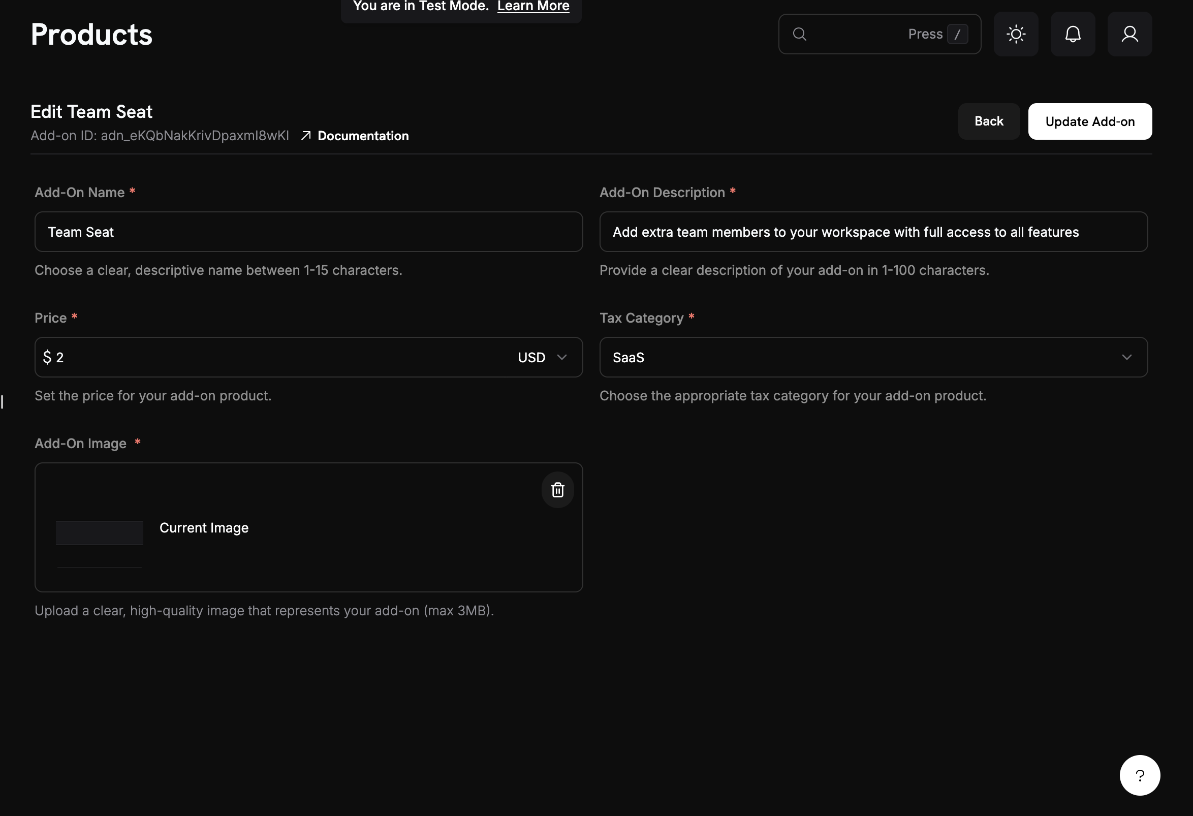 Creating add-ons in the dashboard interface