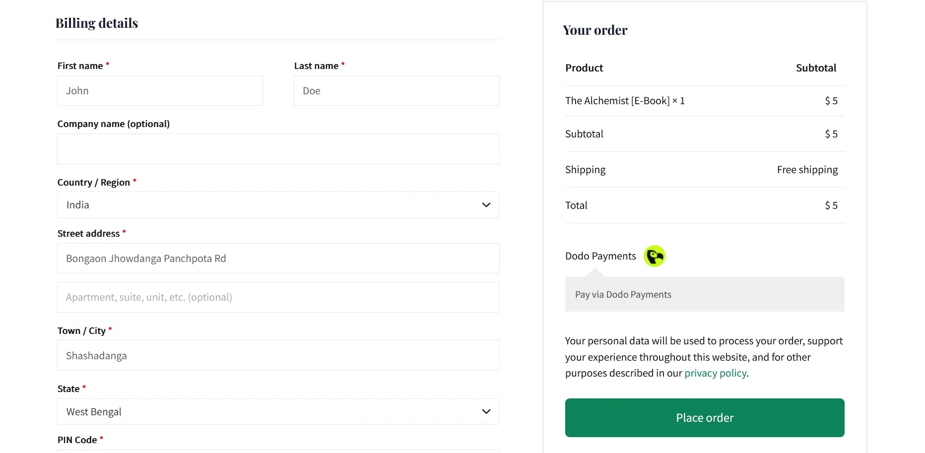 Dodo Payments checkout option in WooCommerce