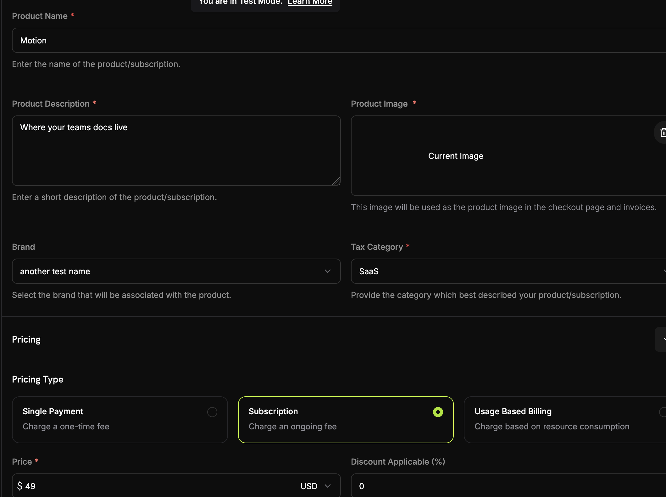 Creating base subscription product