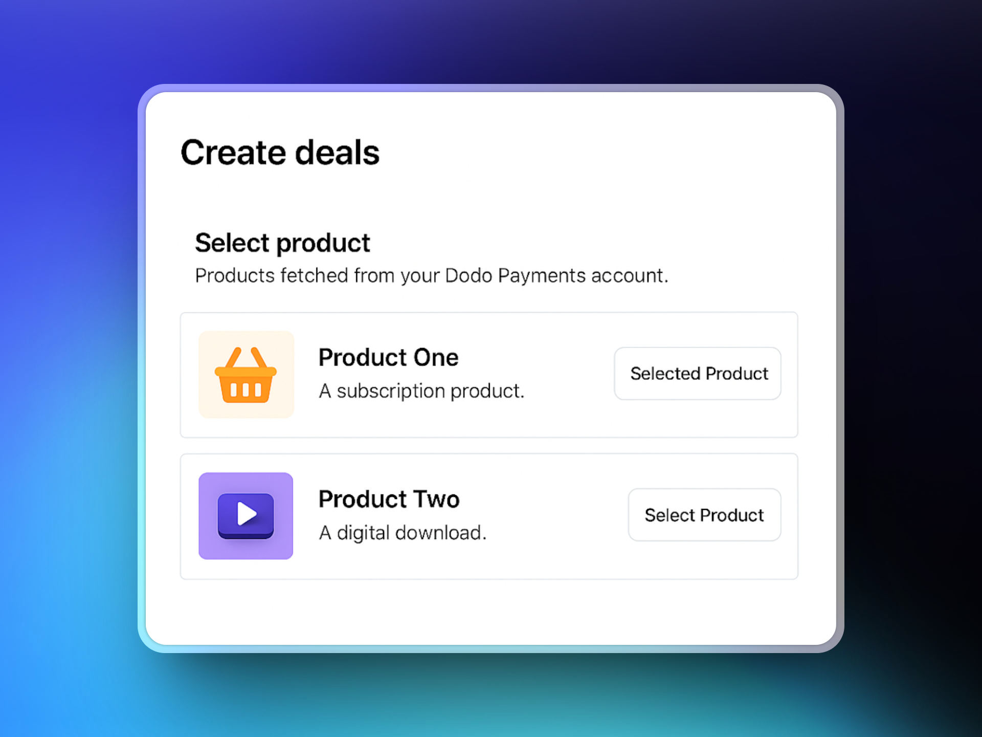 Selecting products for ParityDeals