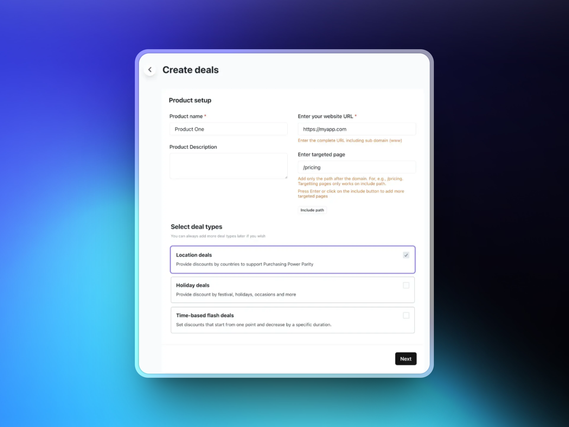 Configuring deal settings