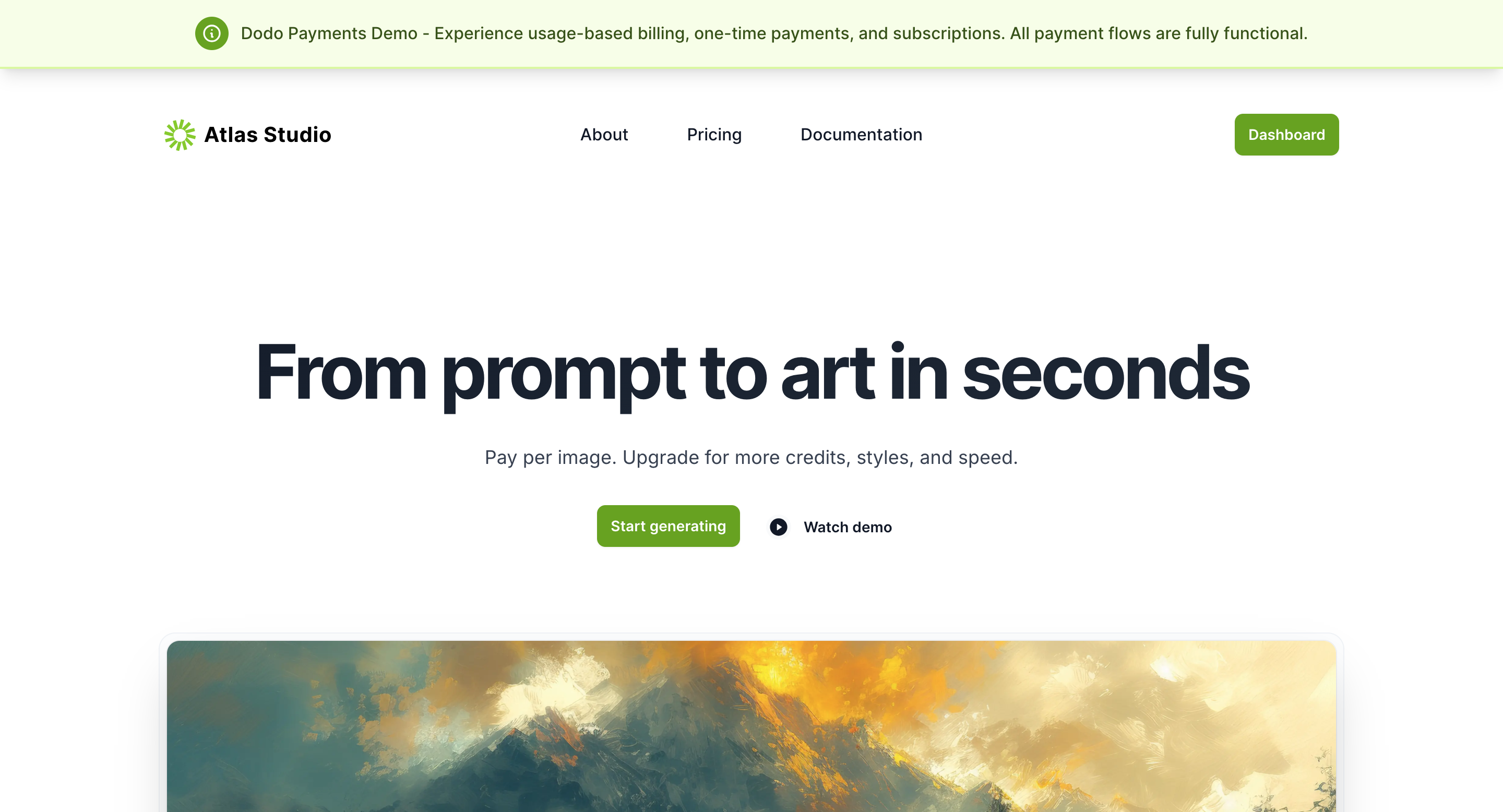 Atlas Demo Product - AI art generation platform with integrated billing