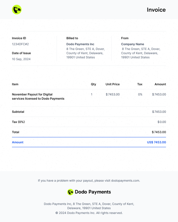 Payout invoice structure example