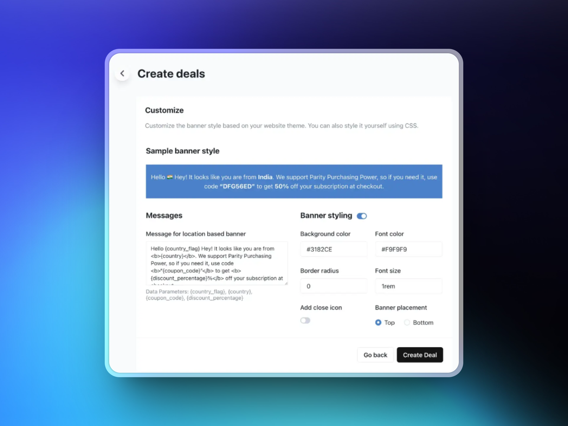 Customizing the discount banner