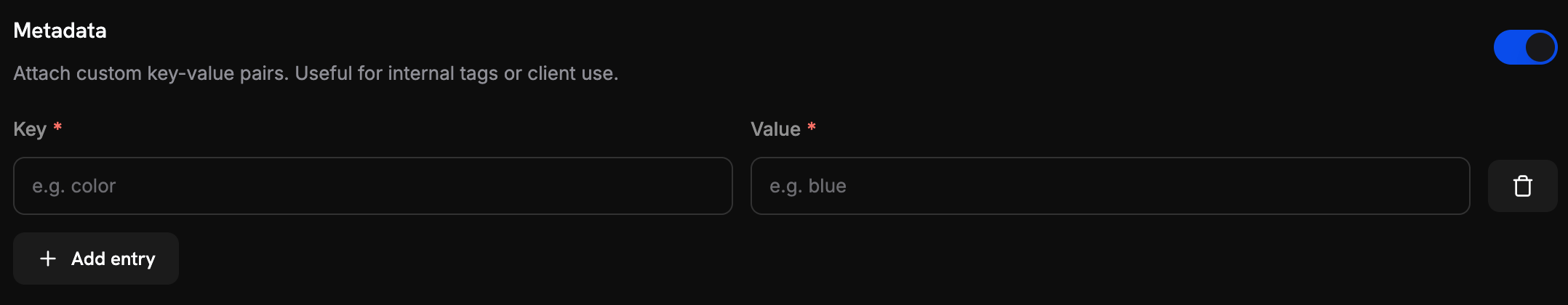 Product metadata interface in Dodo Payments dashboard