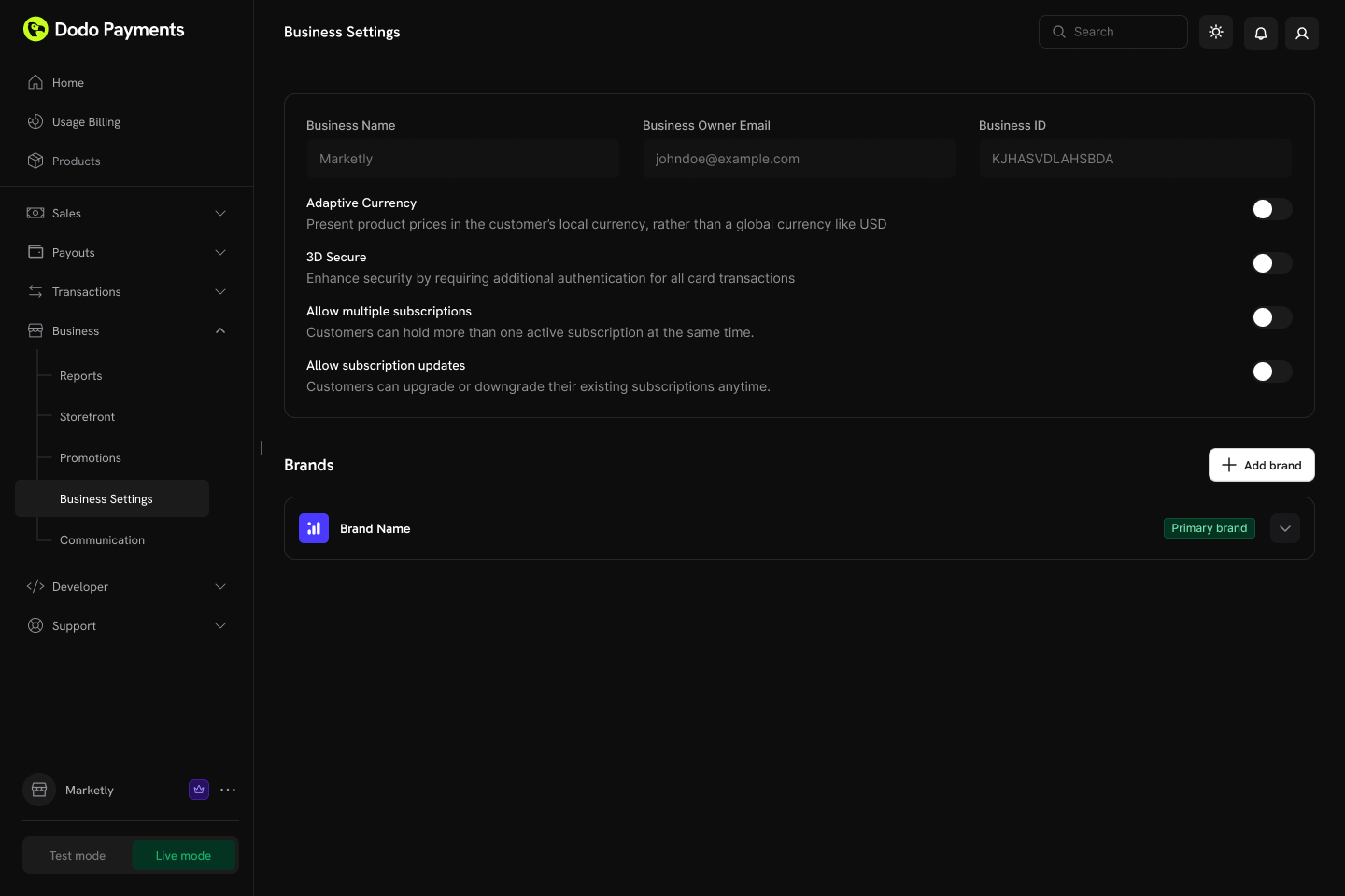 Screenshot of the subscription settings page showing Allow Multiple Subscriptions and Allow Subscription Updates toggles