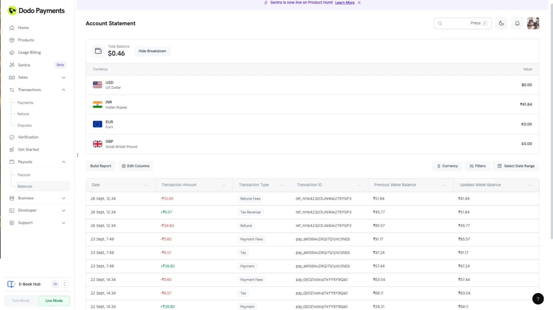 Balances - Dodo Payments Documentation