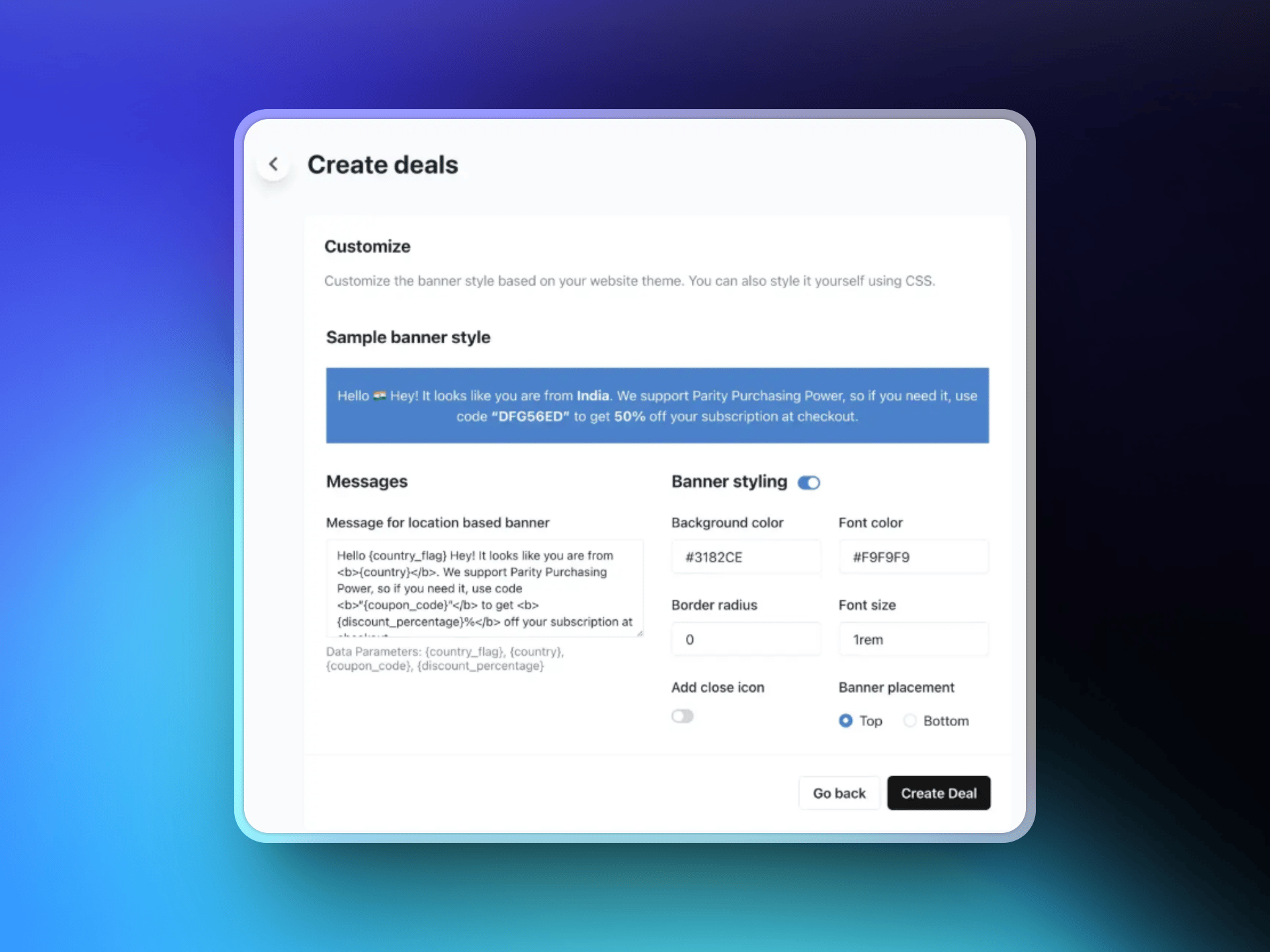 Customizing the discount banner