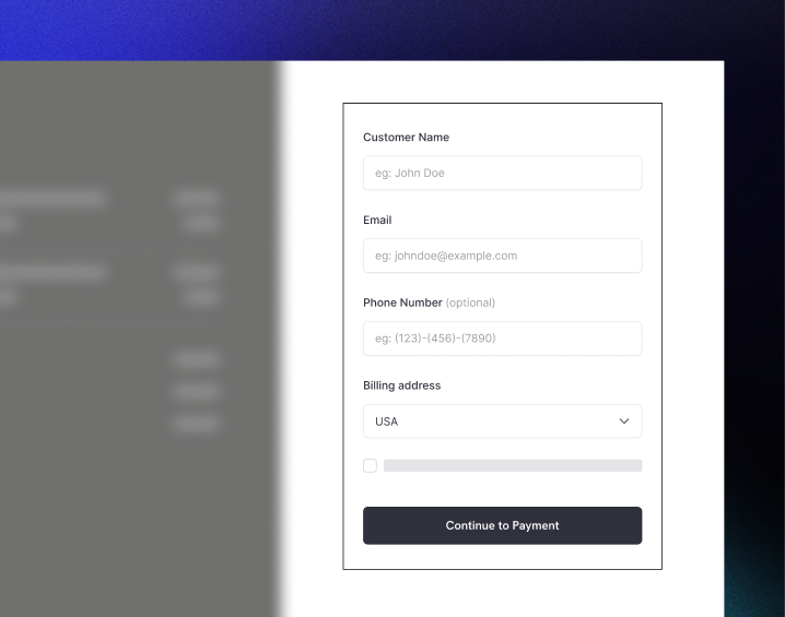 Initial checkout page with items list and payment form