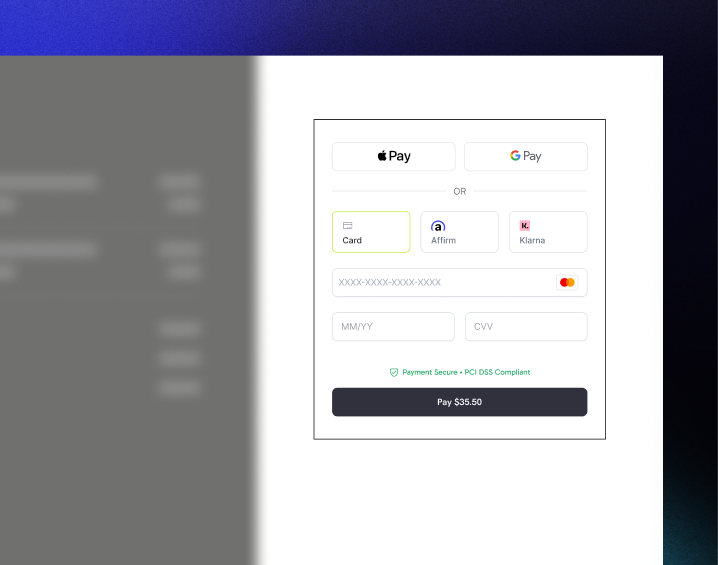 Available payment methods and card details form