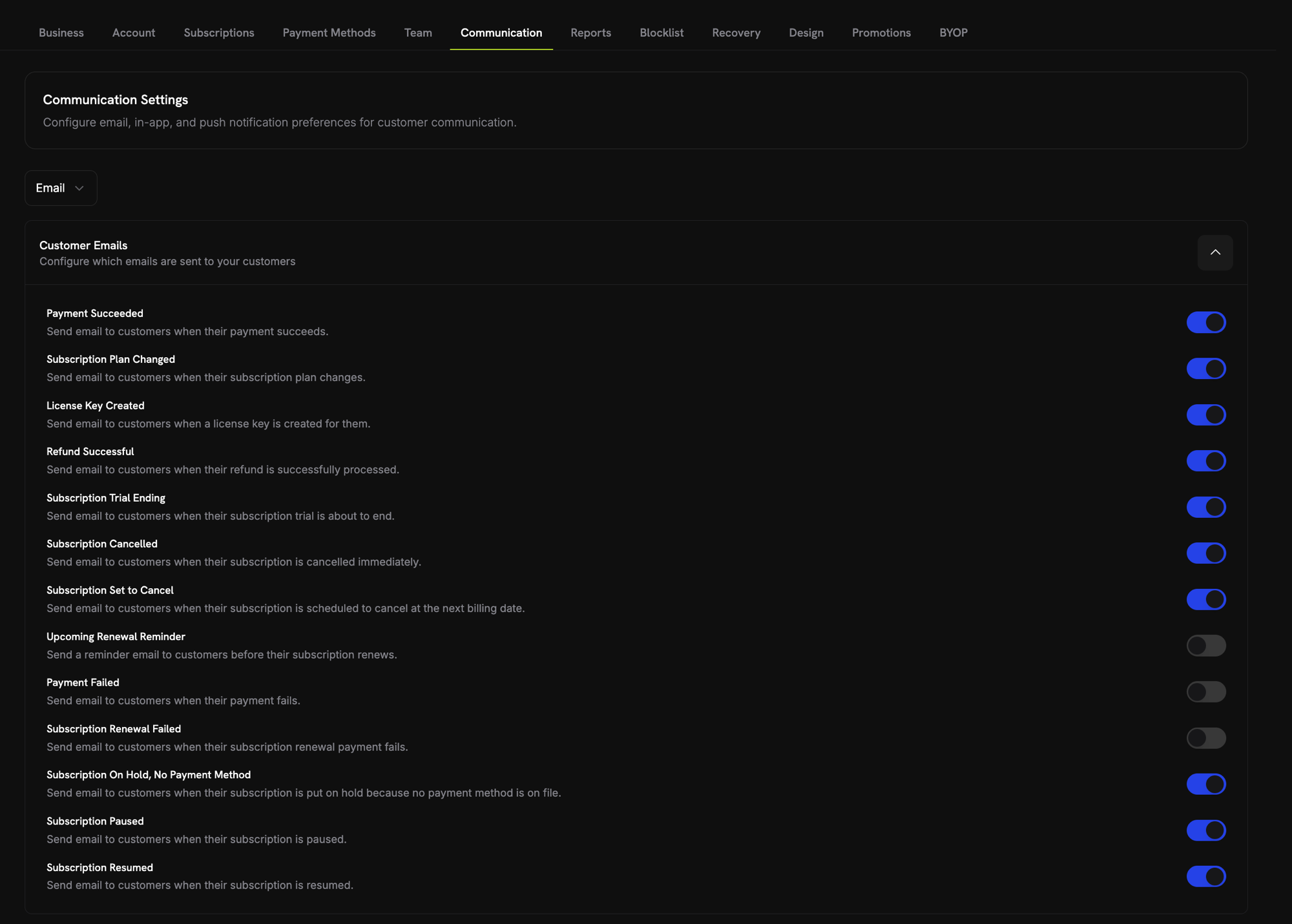 Configuration des Emails Clients