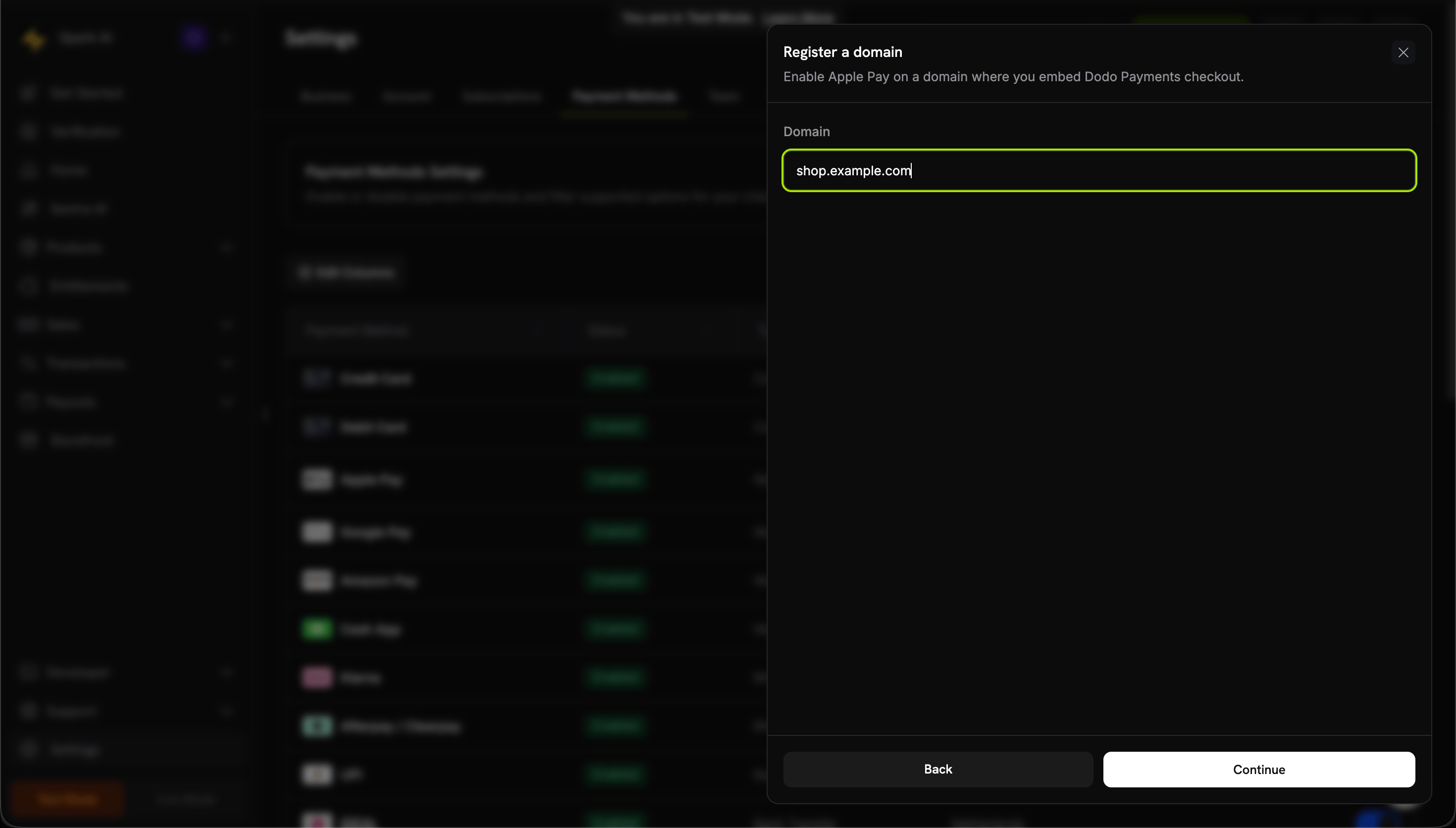 Register a domain form with a domain entered