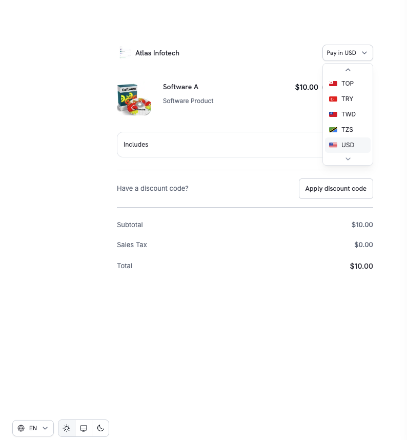 Currency selector on checkout