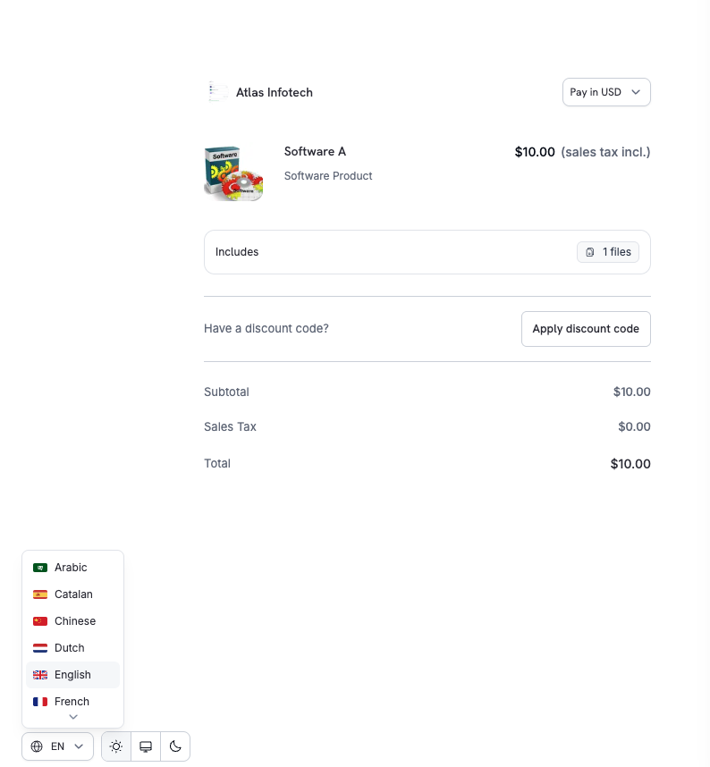 Language selector on checkout