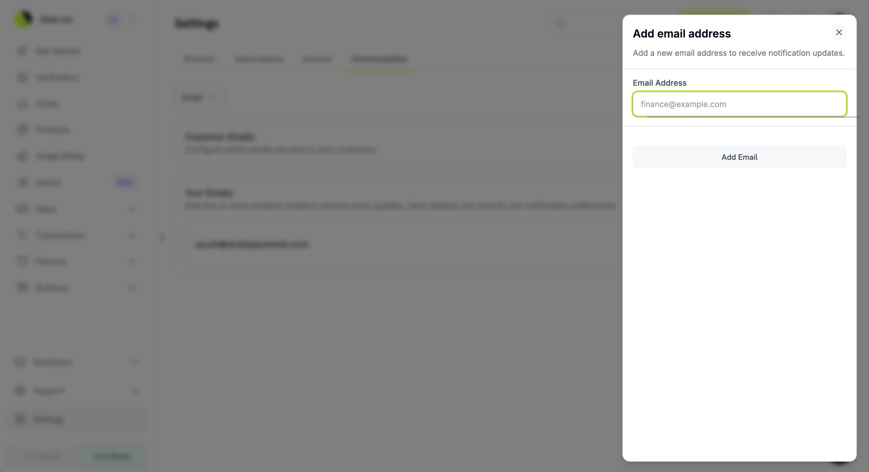 Add Email Address Modal