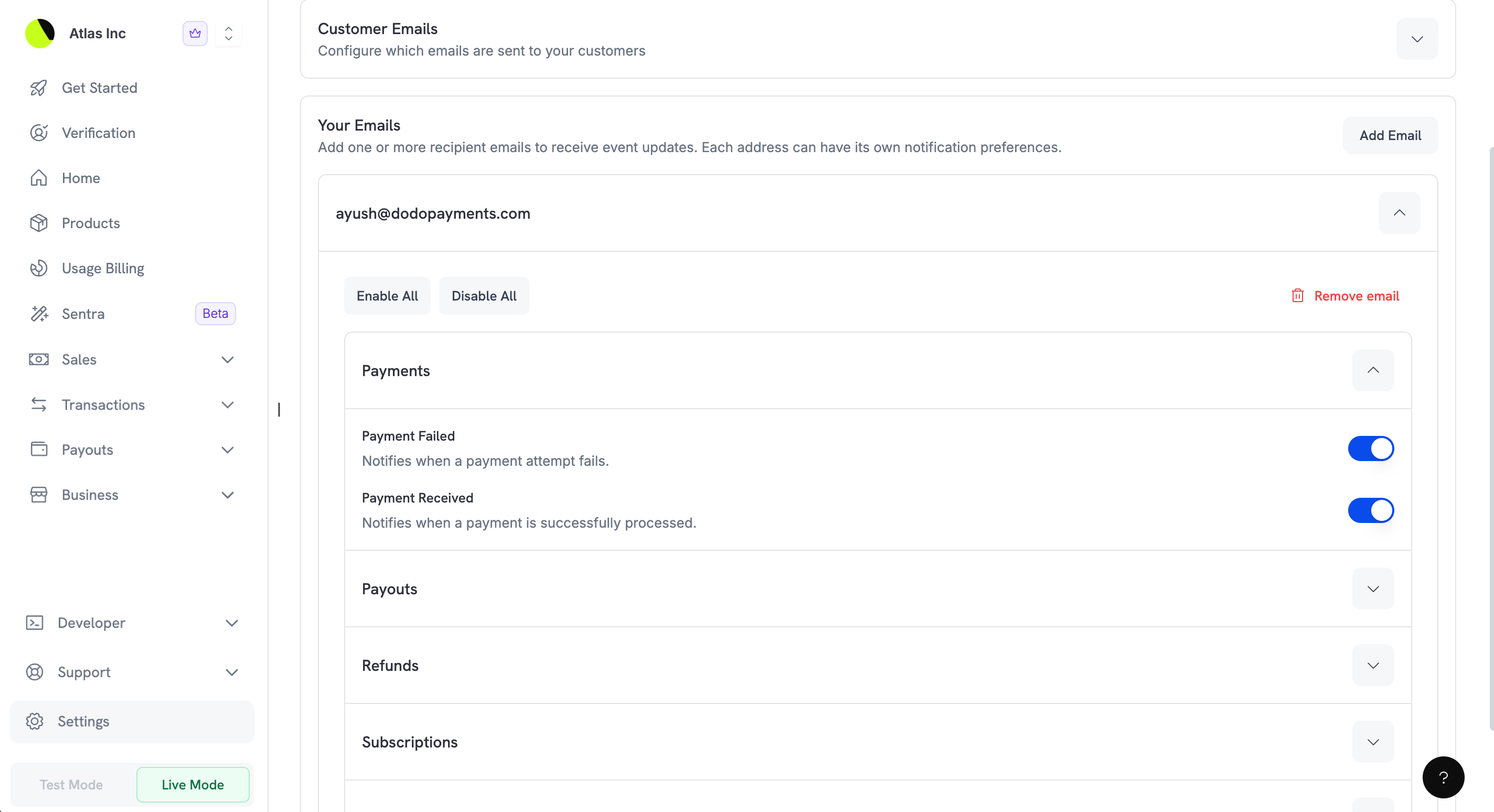 Email Notifications Configuration