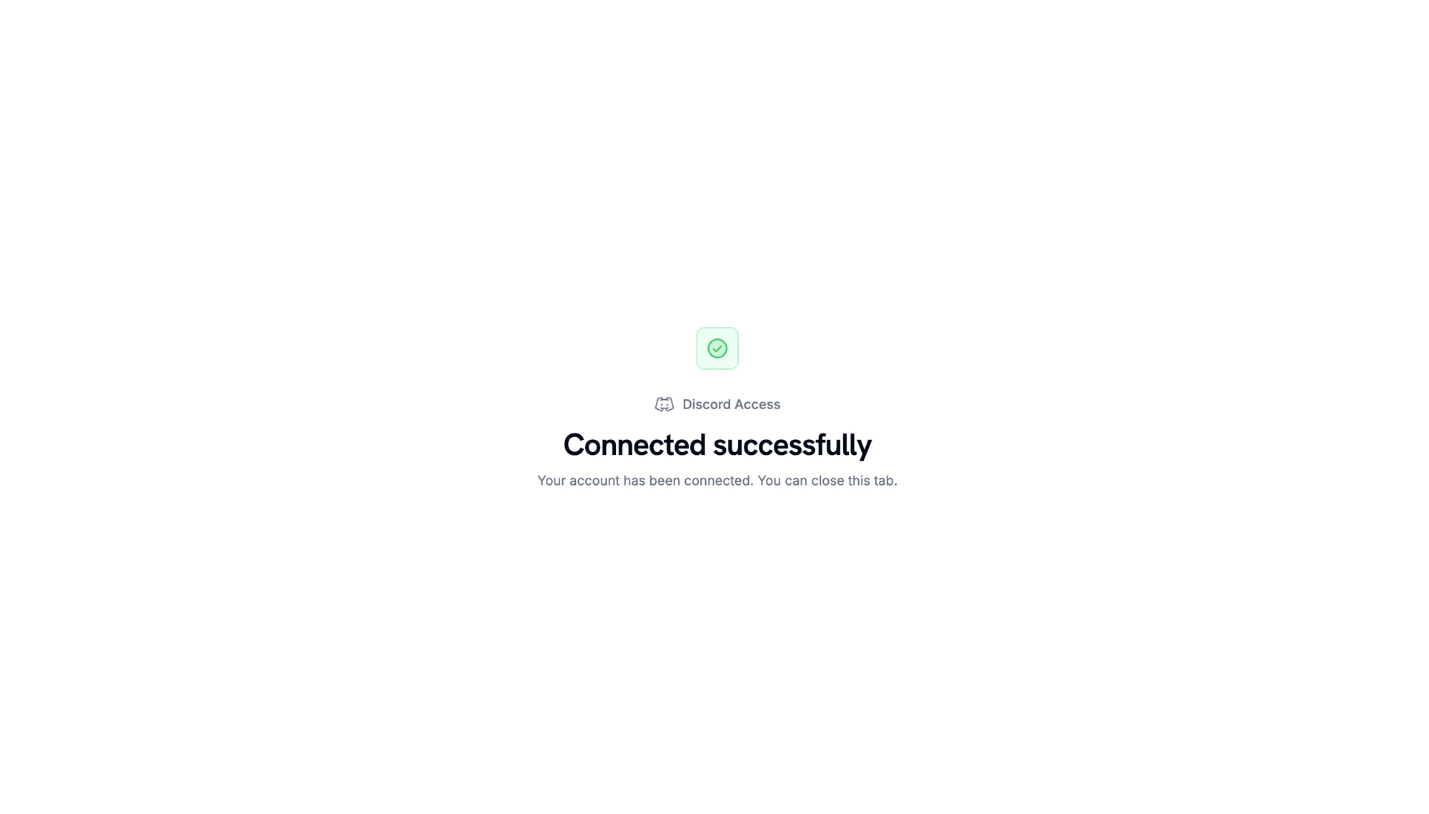 Discord Access connected successfully confirmation page