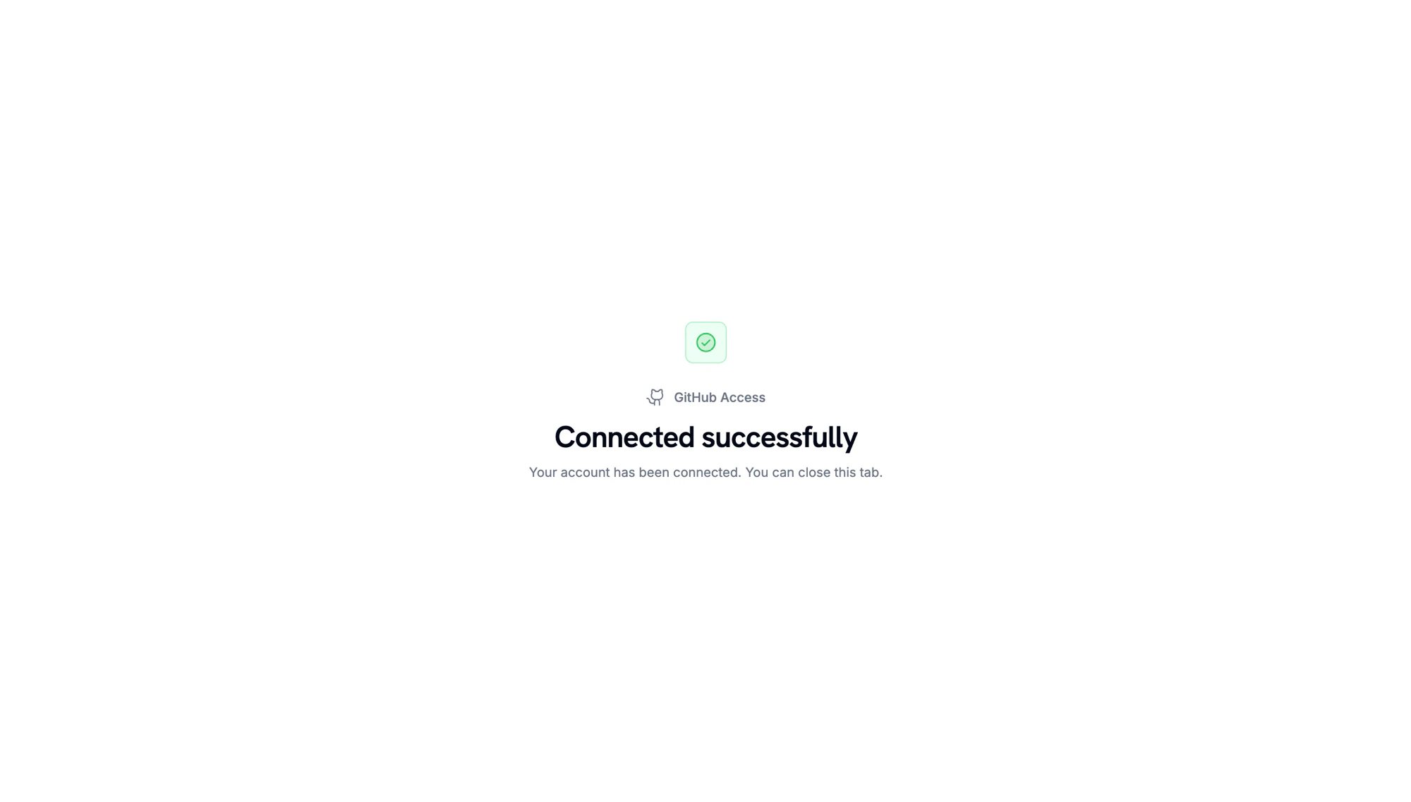 GitHub Access connected successfully confirmation page