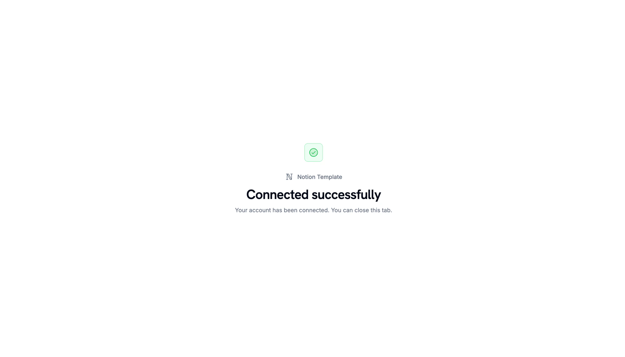 Notion Template connected successfully confirmation page