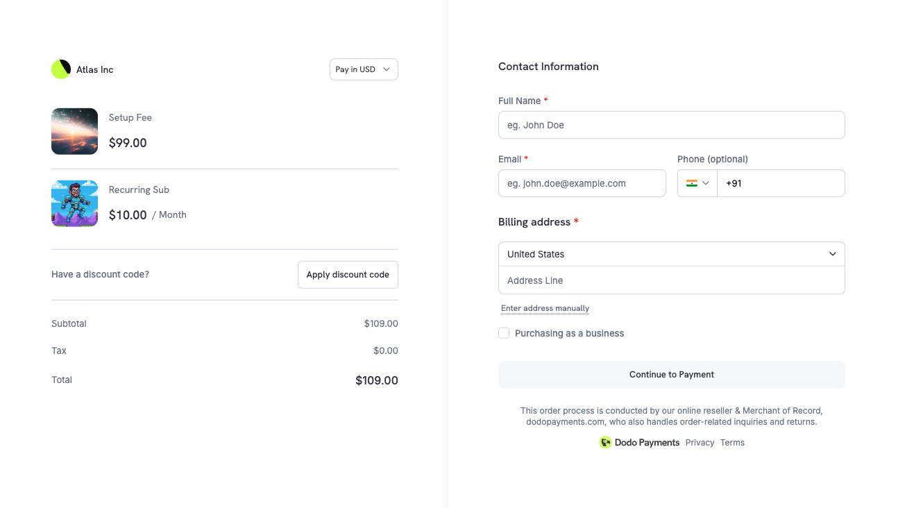 Checkout campuran dengan produk satu kali dan langganan