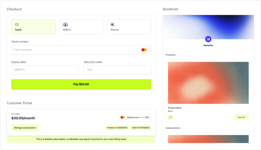 Dodo Pulses theme in light mode showing checkout, customer portal, and storefront