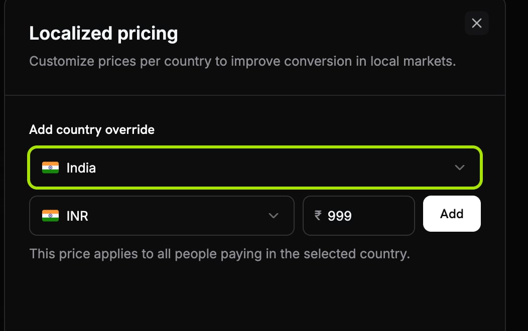 Adding a 999 INR override for India