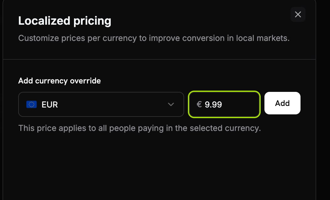 Adding a 9.99 EUR override