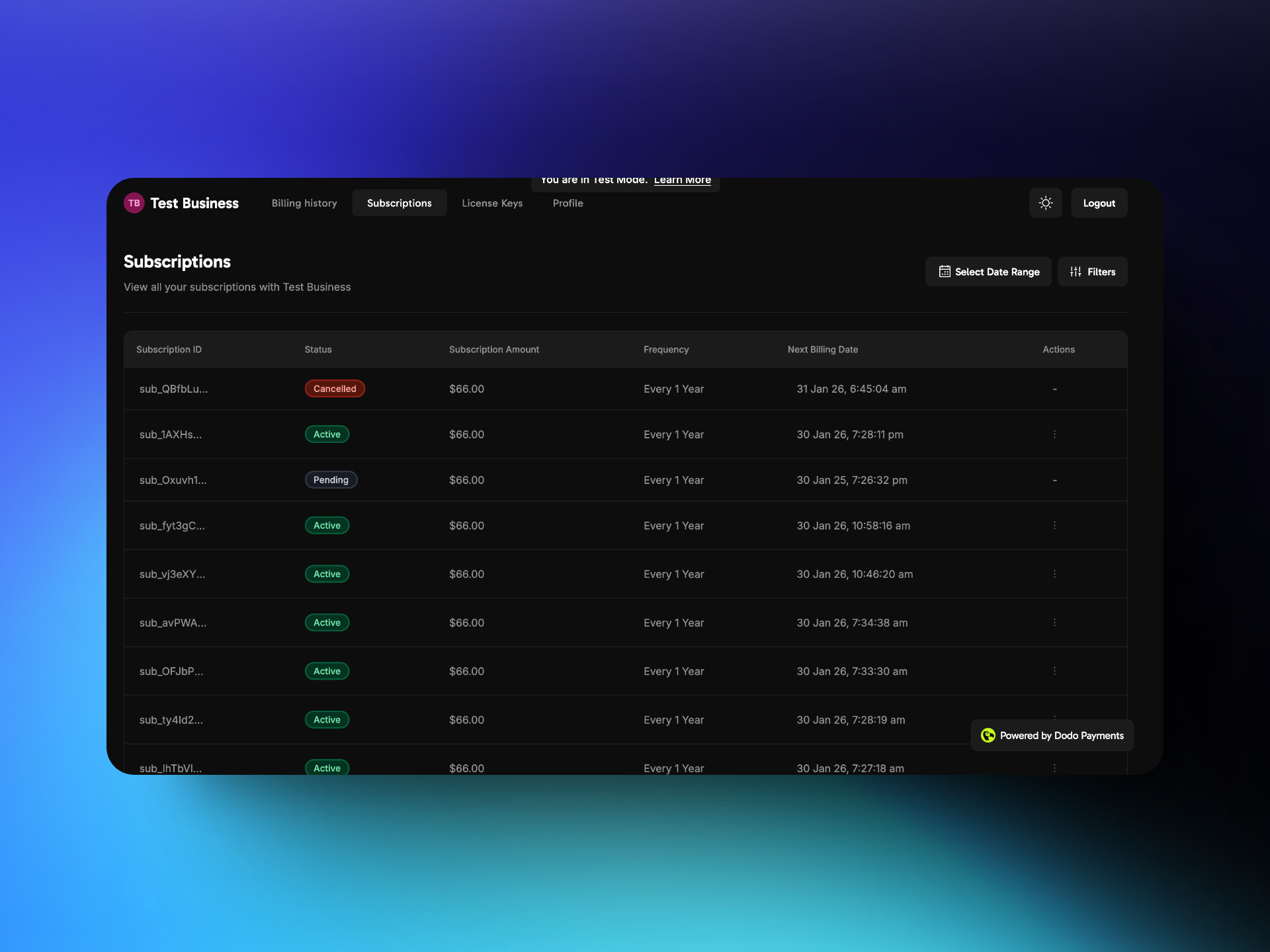Subscriptions management