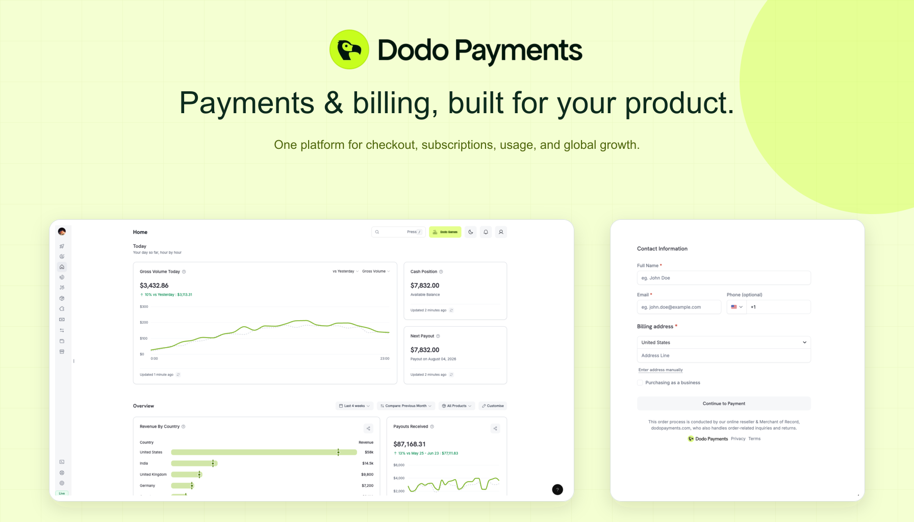 Dodo Payments: Payments and billing built for your product, with dashboard and hosted checkout previews