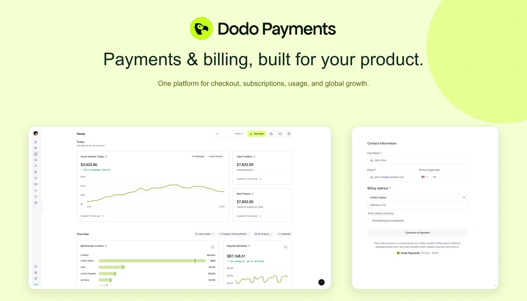 Dodo Payments: Payments and billing built for your product, with dashboard and hosted checkout previews